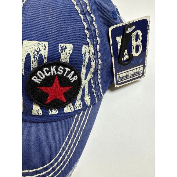 NWT Rockstar Distressed Blue Baseball Ball Cap Hat Unisex Sz OS Adjustable Soft - Picture 2 of 7